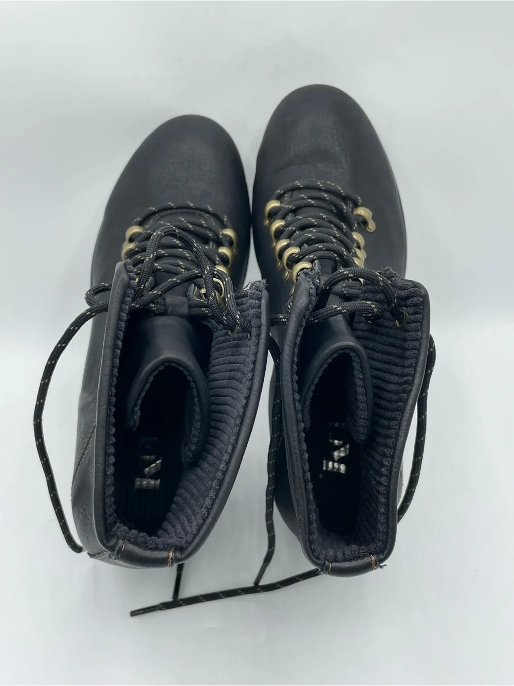 Korks by Kork-Ease Erica Black Lace-Up Hiker Combat Lug Heel Ankle Boots.